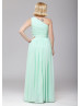 Mint Long Chiffon One Shoulder Prom Dress 